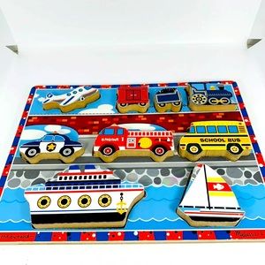 Melissa & Doug Chunky Vehicle Puzzle-Wooden/Large Pieces-Plane/Train/Boat-#3725